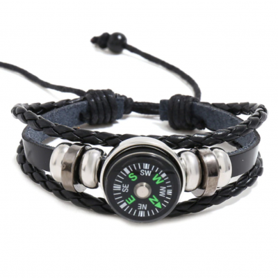 Bracelet montre avec boussole pour hommes et femmes, corde en cuir tressé