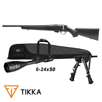 Pack carabine Tikka T1X noir 22 LR avec lunette de tir 6-24x50